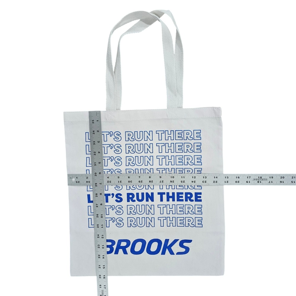 Brooks Lets Run There Womens OS White Tote Bag Graphic Canvas Shoulder Bag - Picture 3 of 3